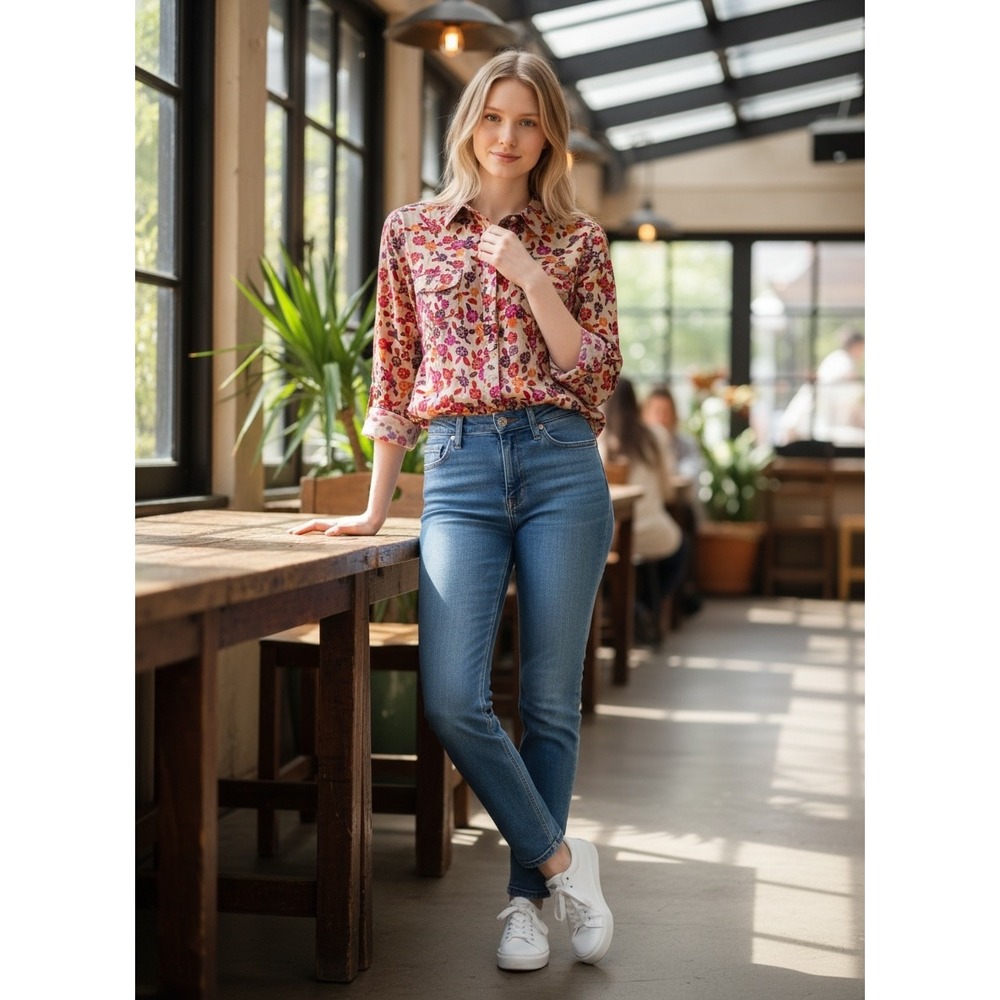 Old Navy Cottagecore Floral Women's Button Down Shirt Feminine Boho Retro Hippie